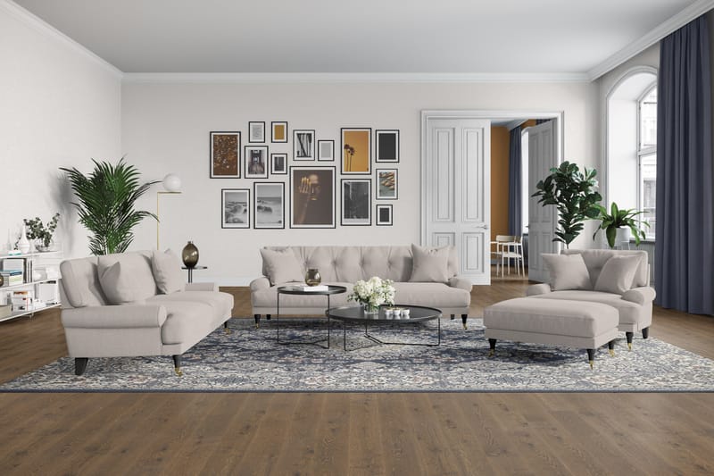 Andrew Sofagruppe 2-seter Sofa + Lenestol + Fotskammel i Stoff - Beige - Møbler - Sofaer - Sofagrupper - Howard sofagruppe