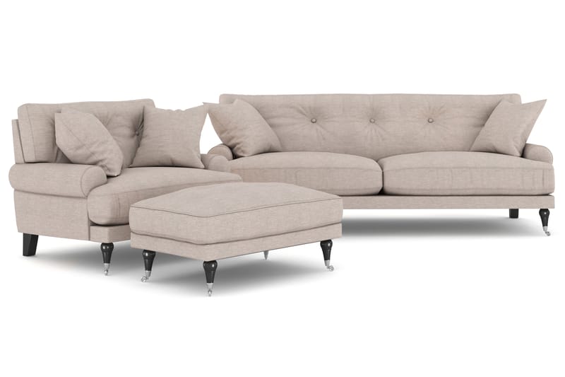 Andrew Sofagruppe 2-seter Sofa + Lenestol + Fotskammel i Stoff - Beige - Møbler - Sofaer - Sofagrupper - Howard sofagruppe