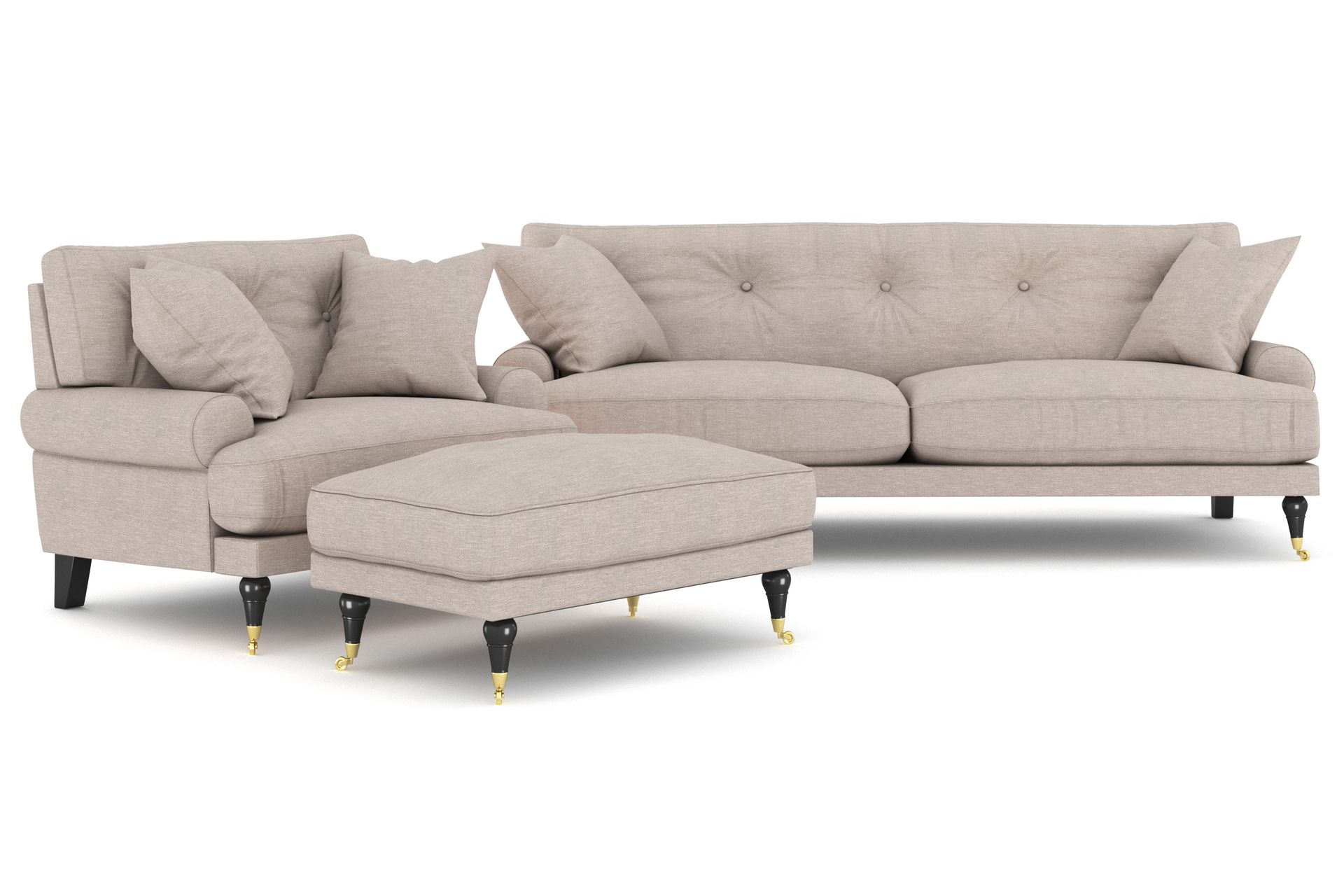 Andrew Sofagruppe 2-seter Sofa + Lenestol + Fotskammel i Stoff - Beige - Møbler - Sofaer - Sofagrupper - Howard sofagruppe