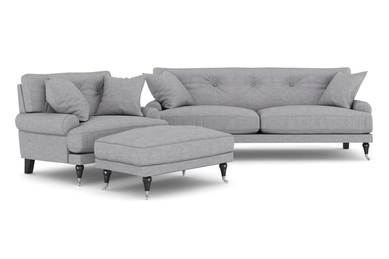 Andrew Sofagruppe 2-seter Sofa + Lenestol + Fotskammel i Stoff - Grå - Møbler - Sofaer - Sofagrupper - Howard sofagruppe