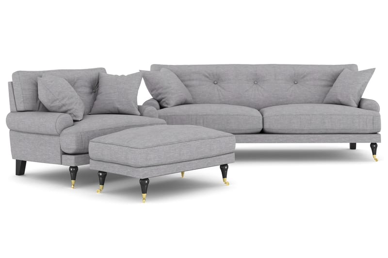 Andrew Sofagruppe 2-seter Sofa + Lenestol + Fotskammel i Stoff - Grå - Møbler - Sofaer - Sofagrupper - Howard sofagruppe