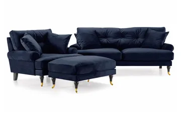 Andrew Sofagruppe 2-seter Sofa + Lenestol + Fotskammel i Fløyel