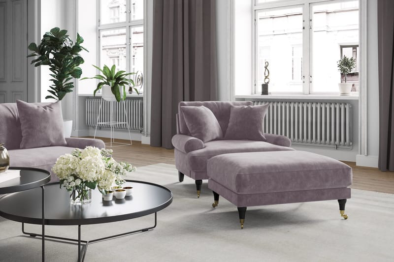 Andrew Sofagruppe 2-seter Sofa + Lenestol + Fotskammel i Fløyel - Lilla - Møbler - Sofaer - Sofagrupper - Howard sofagruppe