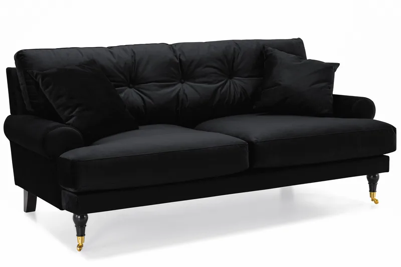 Andrew Sofagruppe 2-seter Sofa + Lenestol + Fotskammel i Fløyel - Svart - Møbler - Sofaer - Sofagrupper - Howard sofagruppe