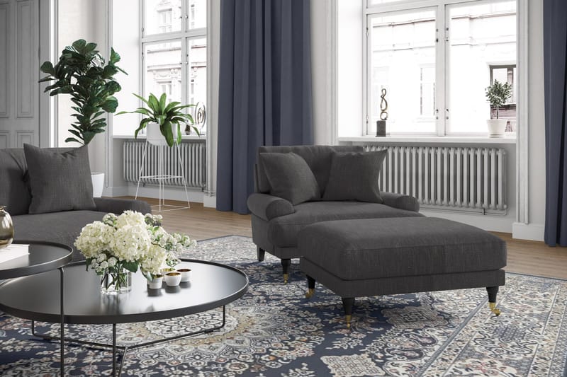 Andrew Sofagruppe 2-seter Sofa + Lenestol + Fotskammel i Stoff - Mørk grå - Møbler - Sofaer - Sofagrupper - Howard sofagruppe