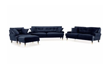 Andrew Sofagruppe 3-seter + 2-seter Sofa + Lenestol + Fotskammel i Fløyel