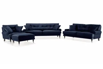 Andrew Sofagruppe 3-seter + 2-seter Sofa + Lenestol + Fotskammel i Fløyel