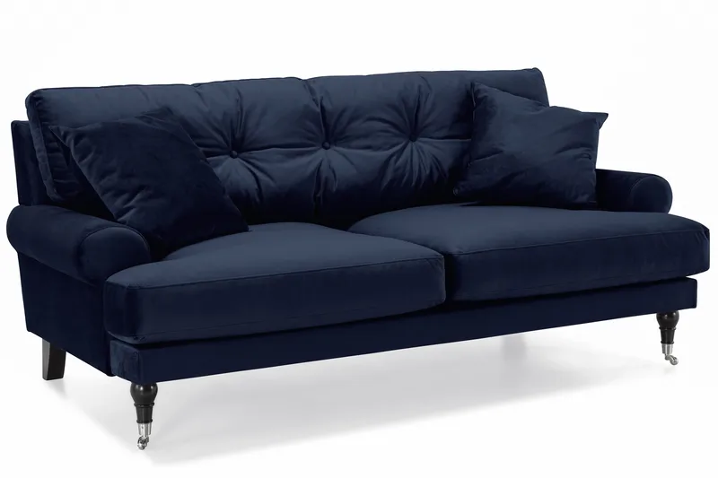 Andrew Sofagruppe 3-seter + 2-seter Sofa + Lenestol + Fotskammel i Fløyel - Blå - Møbler - Sofaer - Sofagrupper - Howard sofagruppe