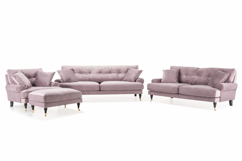 Andrew Sofagruppe 3-seter + 2-seter Sofa + Lenestol + Fotskammel i Fløyel - Lilla - Møbler - Sofaer - Sofagrupper - Howard sofagruppe