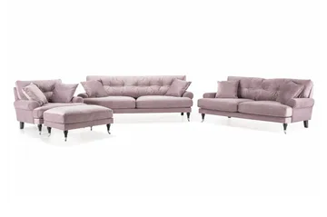 Andrew Sofagruppe 3-seter + 2-seter Sofa + Lenestol + Fotskammel i Fløyel