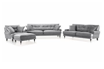 Andrew Sofagruppe 3-seter + 2-seter Sofa + Lenestol + Fotskammel i Fløyel