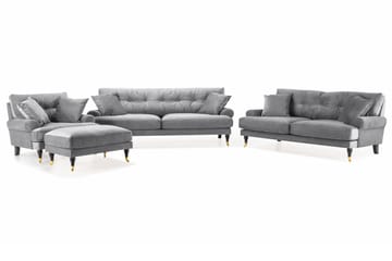 Andrew Sofagruppe 3-seter + 2-seter Sofa + Lenestol + Fotskammel i Fløyel