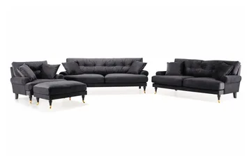 Andrew Sofagruppe 3-seter + 2-seter Sofa + Lenestol + Fotskammel i Fløyel