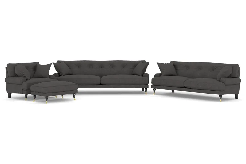 Andrew Sofagruppe 3-seter + 2-seter Sofa + Lenestol + Fotskammel i Fløyel - Mørk grå - Møbler - Sofaer - Sofagrupper - Howard sofagruppe