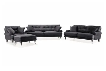 Andrew Sofagruppe 3-seter + 2-seter Sofa + Lenestol + Fotskammel i Fløyel
