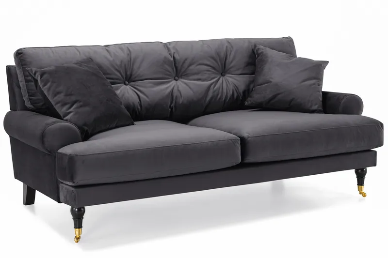 Andrew Sofagruppe 3-seter + 2-seter Sofa + Lenestol + Fotskammel i Fløyel - Mørk grå - Møbler - Sofaer - Sofagrupper - Howard sofagruppe