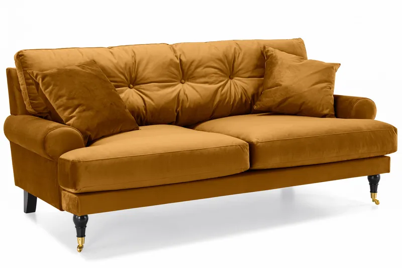 Andrew Sofagruppe 3-seter + 2-seter Sofa + Lenestol + Fotskammel i Fløyel - Mørk gul - Møbler - Sofaer - Sofagrupper - Howard sofagruppe