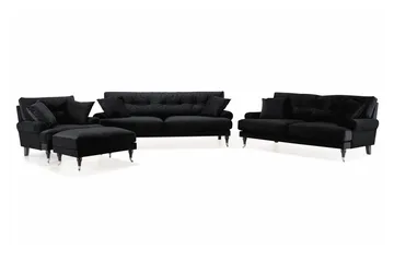 Andrew Sofagruppe 3-seter + 2-seter Sofa + Lenestol + Fotskammel i Fløyel