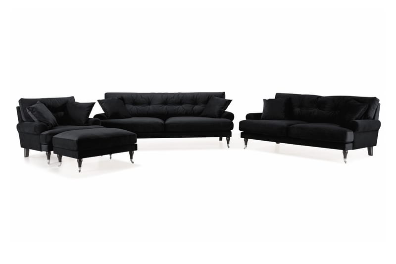 Andrew Sofagruppe 3-seter + 2-seter Sofa + Lenestol + Fotskammel i Fløyel - Svart - Møbler - Sofaer - Sofagrupper - Howard sofagruppe