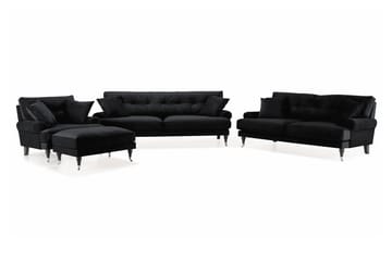 Andrew Sofagruppe 3-seter + 2-seter Sofa + Lenestol + Fotskammel i Fløyel
