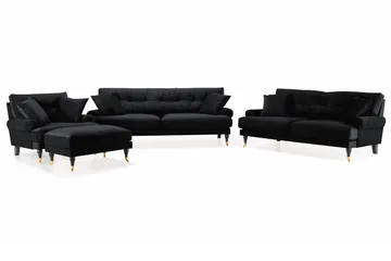 Andrew Sofagruppe 3-seter + 2-seter Sofa + Lenestol + Fotskammel i Fløyel