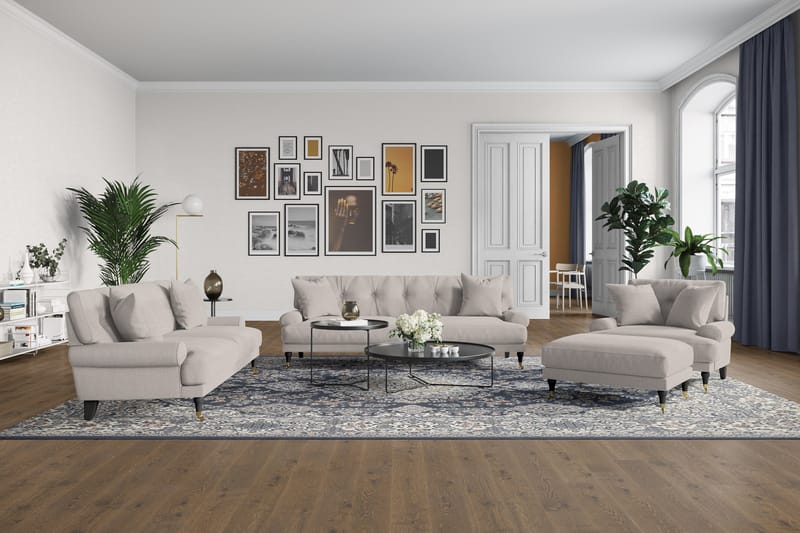 Andrew Sofagruppe 3-seter + 2-seter Sofa + Lenestol + Fotskammel i Stoff - Beige - Møbler - Sofaer - Sofagrupper - Howard sofagruppe