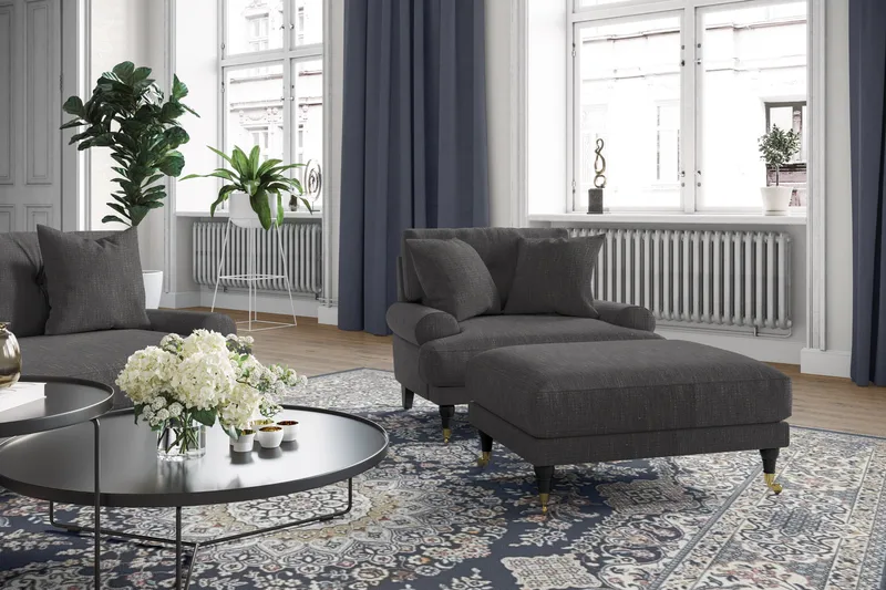 Andrew Sofagruppe 3-seter + 2-seter Sofa + Lenestol + Fotskammel i Stoff - Mørk grå - Møbler - Sofaer - Sofagrupper - Howard sofagruppe