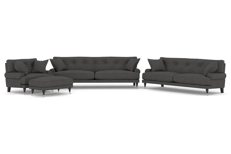 Andrew Sofagruppe 3-seter + 2-seter Sofa + Lenestol + Fotskammel i Stoff - Mørk grå - Møbler - Sofaer - Sofagrupper - Howard sofagruppe