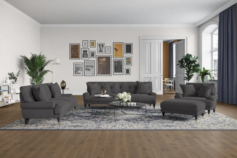 Andrew Sofagruppe 3-seter + 2-seter Sofa + Lenestol + Fotskammel i Stoff - Mørk grå - Møbler - Sofaer - Sofagrupper - Howard sofagruppe