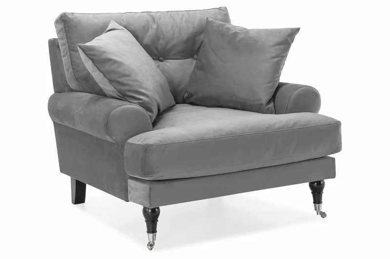 Andrew Sofagruppe 3-seter + 2-seter Sofa + Lenestol + Fotskammel i Fløyel - Lys grå - Møbler - Sofaer - Sofagrupper - Howard sofagruppe