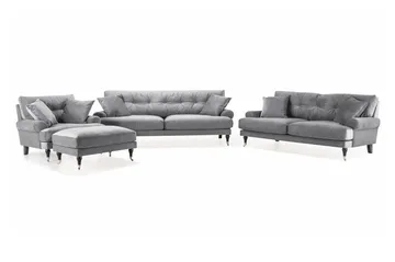 Andrew Sofagruppe 3-seter + 2-seter Sofa + Lenestol + Fotskammel i Fløyel
