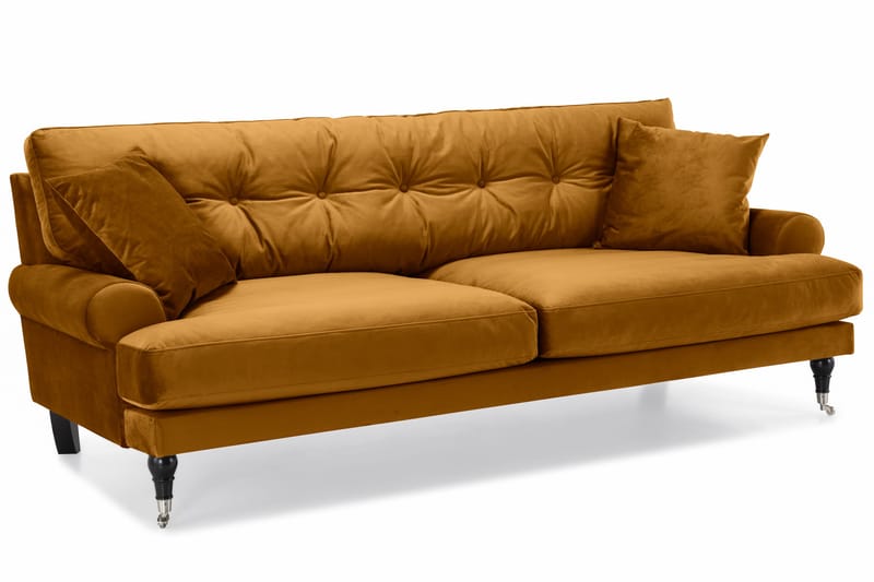 Andrew Sofagruppe 3-seter + 2-seter Sofa + Lenestol + Fotskammel i Fløyel - Mørk gul - Møbler - Sofaer - Sofagrupper - Howard sofagruppe