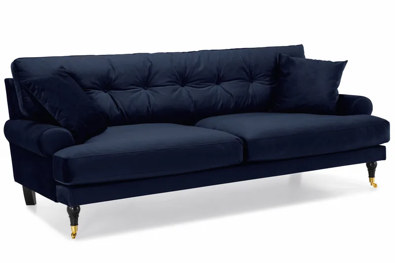 Andrew Sofagruppe 3-seter Sofa + Lenestol + Fotskammel i Fløyel - Blå - Møbler - Sofaer - Sofagrupper - Howard sofagruppe