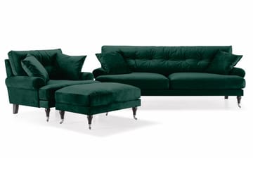 Andrew Sofagruppe 3-seter Sofa + Lenestol + Fotskammel i Fløyel