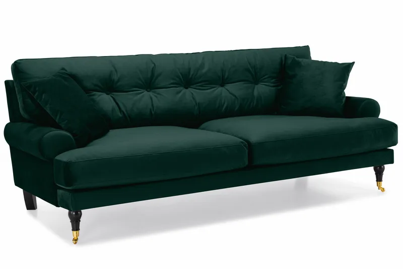 Andrew Sofagruppe 3-seter Sofa + Lenestol + Fotskammel i Fløyel - Grønn - Møbler - Sofaer - Sofagrupper - Howard sofagruppe