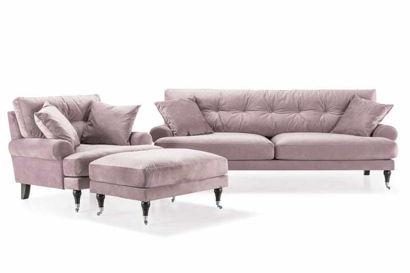 Andrew Sofagruppe 3-seter Sofa + Lenestol + Fotskammel i Fløyel - Lilla - Møbler - Sofaer - Sofagrupper - Howard sofagruppe