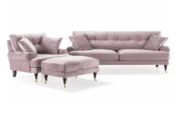 Andrew Sofagruppe 3-seter Sofa + Lenestol + Fotskammel i Fløyel
