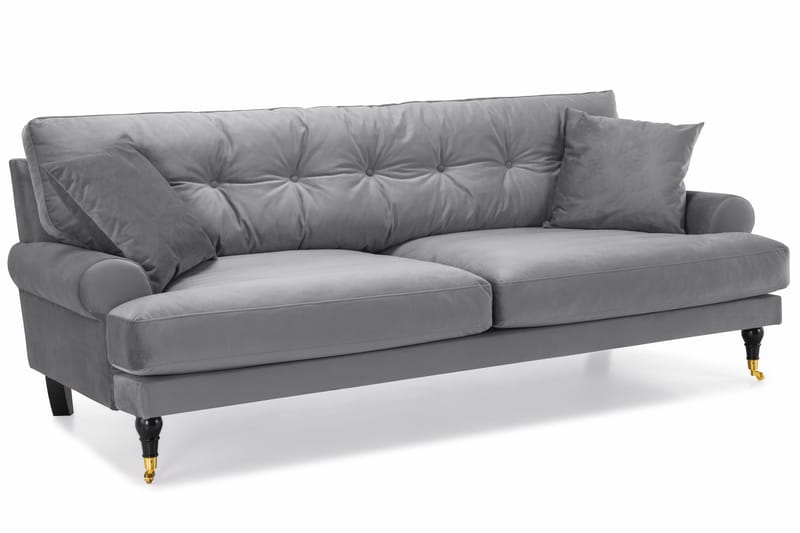 Andrew Sofagruppe 3-seter Sofa + Lenestol + Fotskammel i Fløyel - Lys grå - Møbler - Sofaer - Sofagrupper - Howard sofagruppe