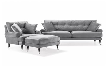 Andrew Sofagruppe 3-seter Sofa + Lenestol + Fotskammel i Fløyel