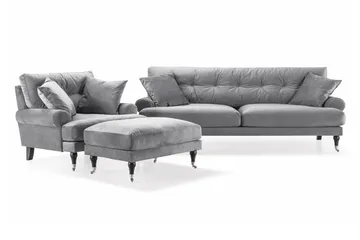 Andrew Sofagruppe 3-seter Sofa + Lenestol + Fotskammel i Fløyel