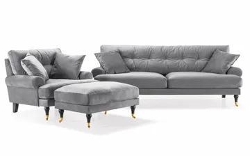 Andrew Sofagruppe 3-seter Sofa + Lenestol + Fotskammel i Fløyel