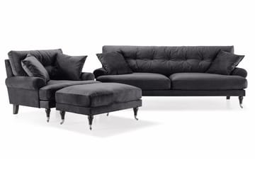 Andrew Sofagruppe 3-seter Sofa + Lenestol + Fotskammel i Fløyel