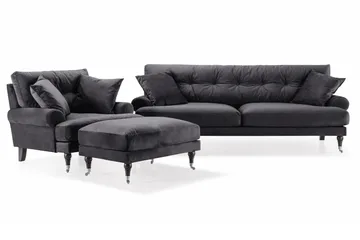 Andrew Sofagruppe 3-seter Sofa + Lenestol + Fotskammel i Fløyel