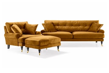 Andrew Sofagruppe 3-seter Sofa + Lenestol + Fotskammel i Fløyel
