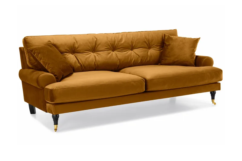 Andrew Sofagruppe 3-seter Sofa + Lenestol + Fotskammel i Fløyel - Mørk gul - Møbler - Sofaer - Sofagrupper - Howard sofagruppe