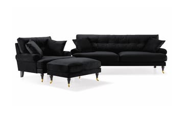 Andrew Sofagruppe 3-seter Sofa + Lenestol + Fotskammel i Fløyel