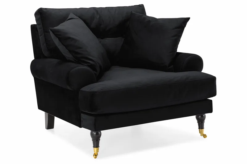 Andrew Sofagruppe 3-seter Sofa + Lenestol + Fotskammel i Fløyel - Svart - Møbler - Sofaer - Sofagrupper - Howard sofagruppe