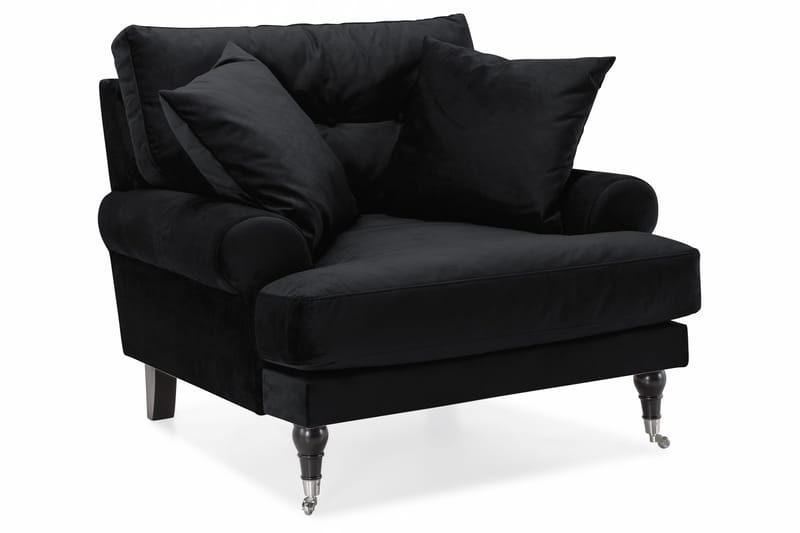 Andrew Sofagruppe 3-seter Sofa + Lenestol + Fotskammel i Fløyel - Svart - Møbler - Sofaer - Sofagrupper - Howard sofagruppe
