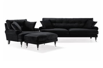 Andrew Sofagruppe 3-seter Sofa + Lenestol + Fotskammel i Fløyel