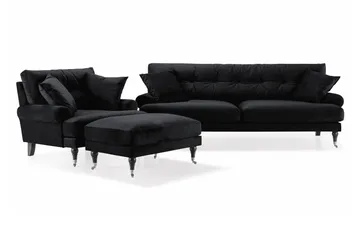 Andrew Sofagruppe 3-seter Sofa + Lenestol + Fotskammel i Fløyel